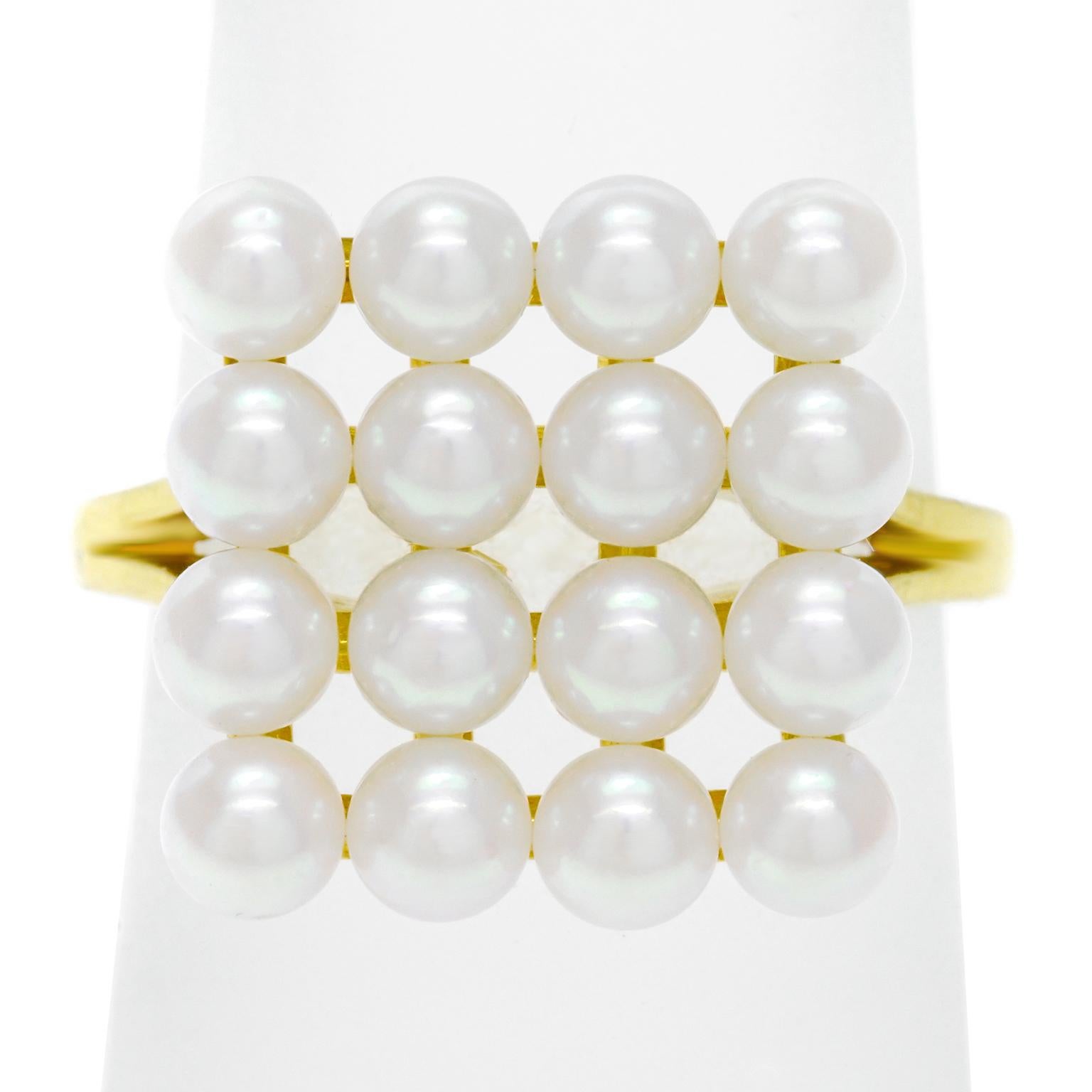 Round Cut Modernist Mikimoto Pearl Ring