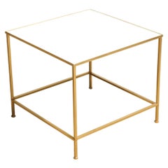 Modernist Milk Glass and Brass End Table