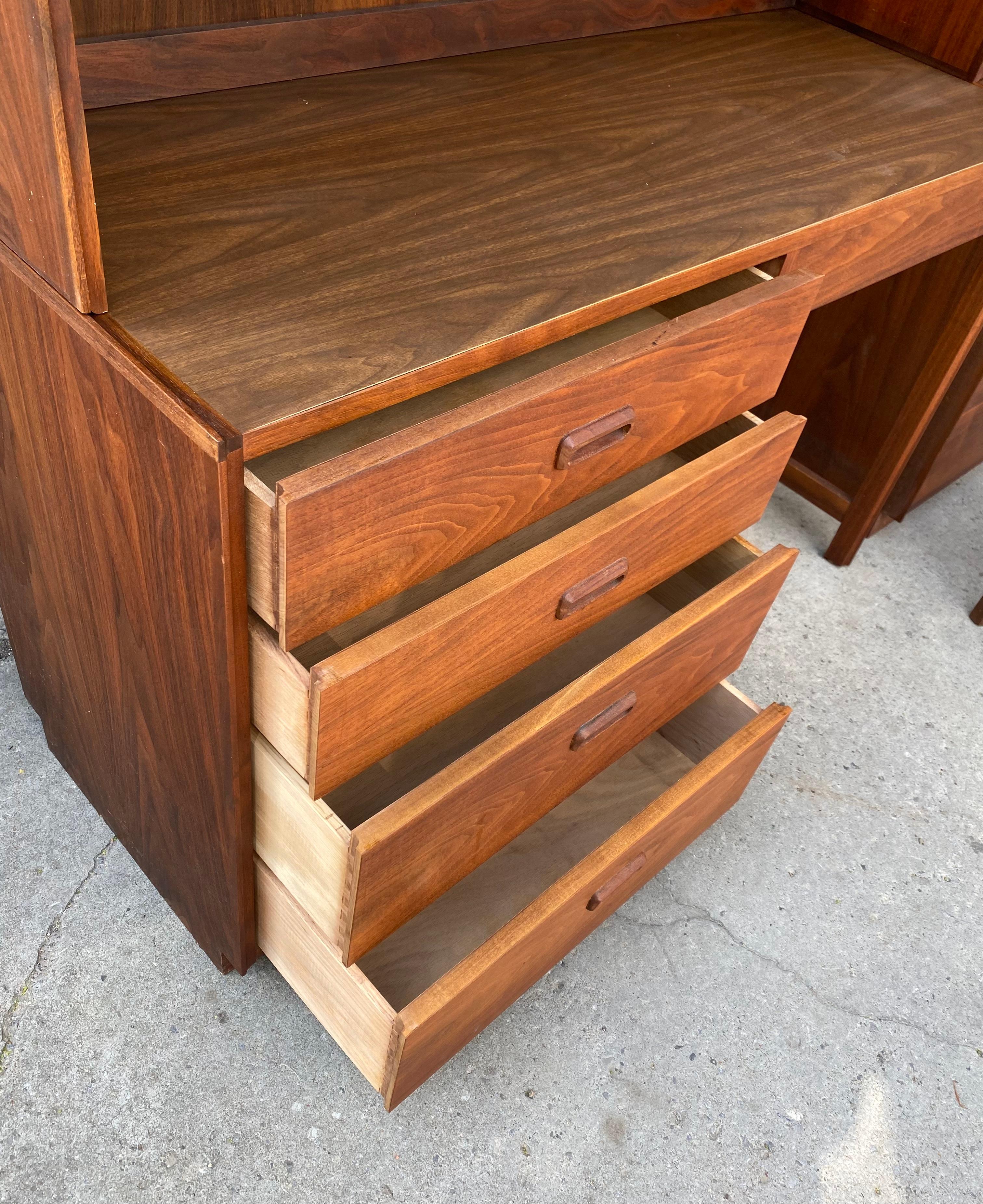 American Modernist Desk /Bookcase, Dresser with Top Storage, Figured Walnut