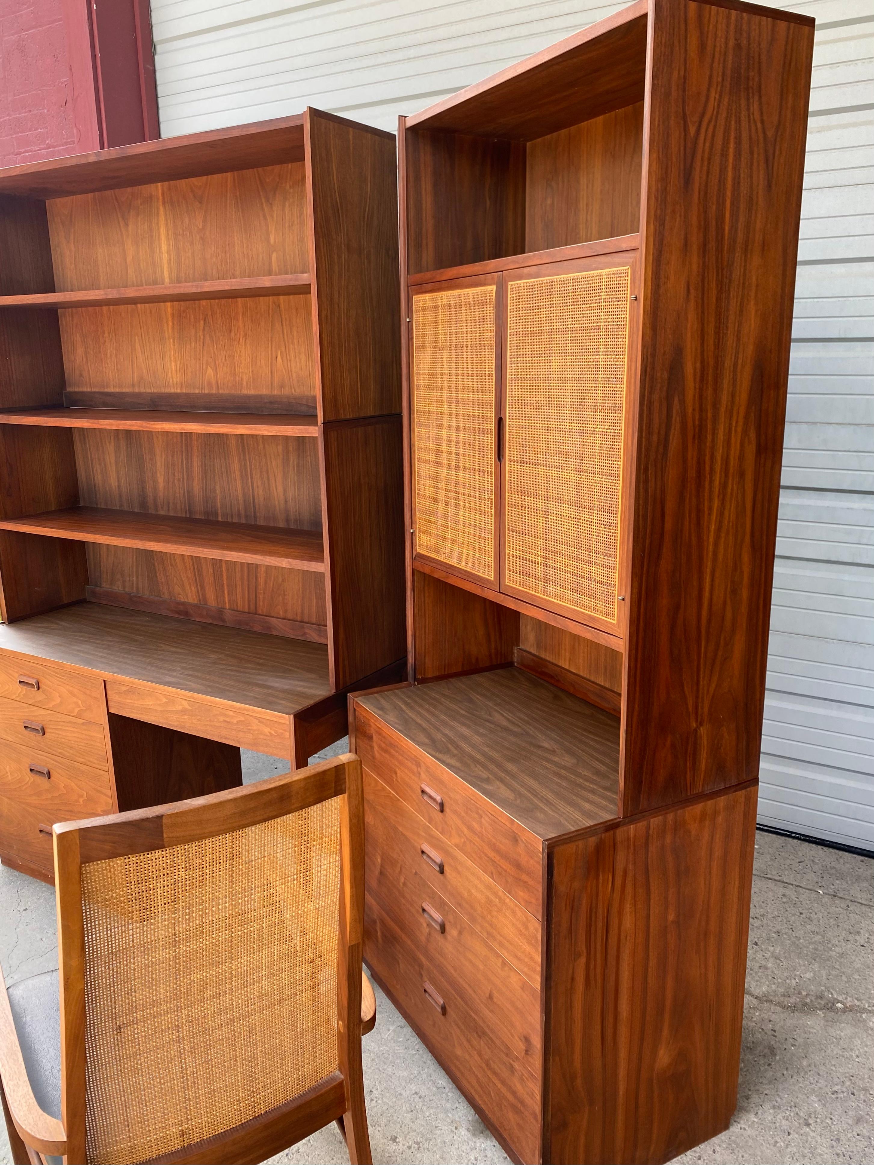Modernist Desk /Bookcase, Dresser with Top Storage, Figured Walnut In Good Condition In Buffalo, NY