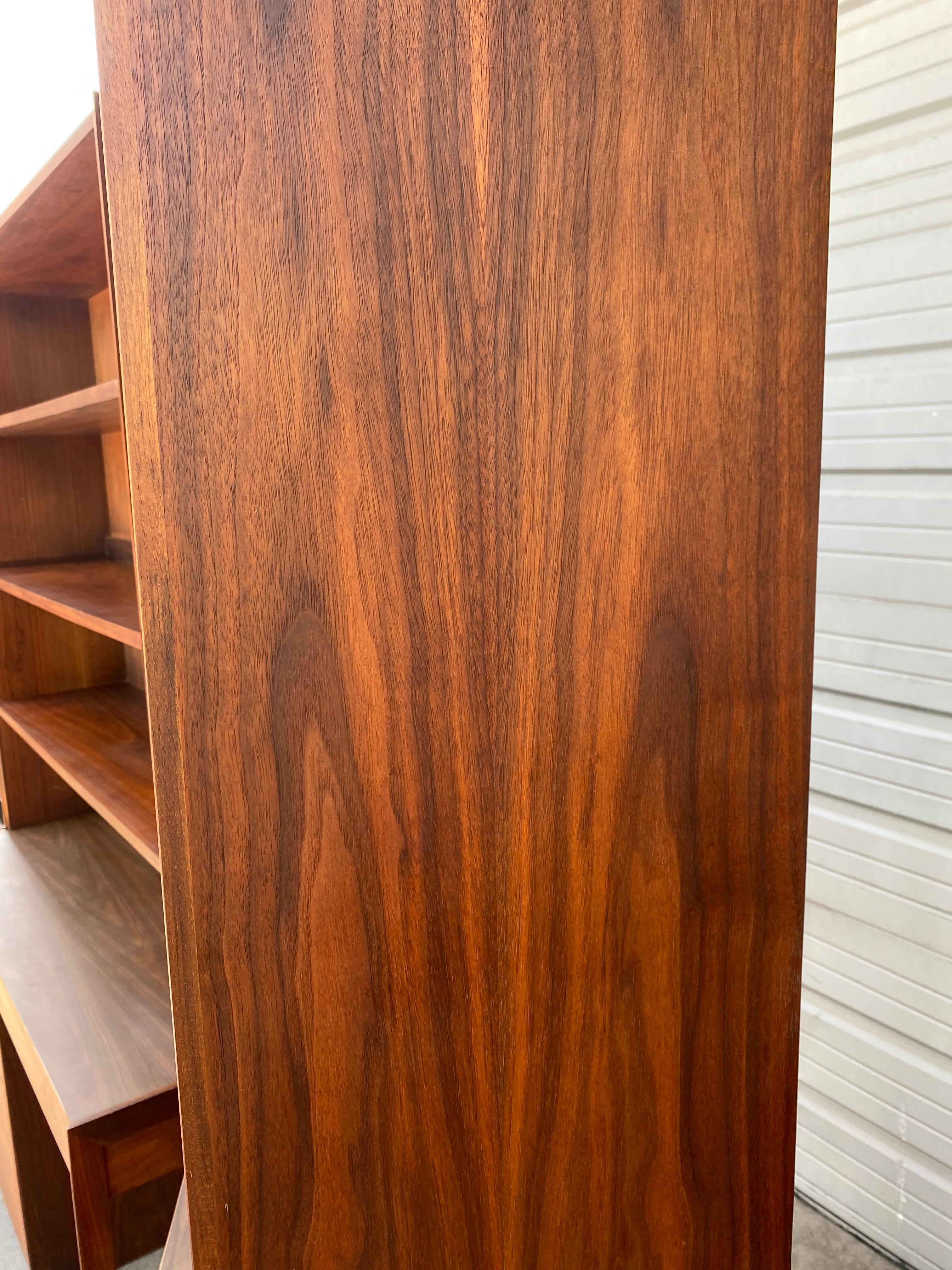 Mid-20th Century Modernist Desk /Bookcase, Dresser with Top Storage, Figured Walnut