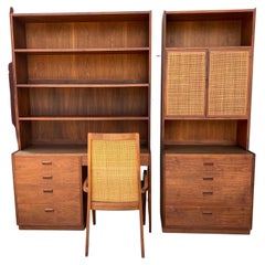Vintage Modernist Desk /Bookcase, Dresser with Top Storage, Figured Walnut