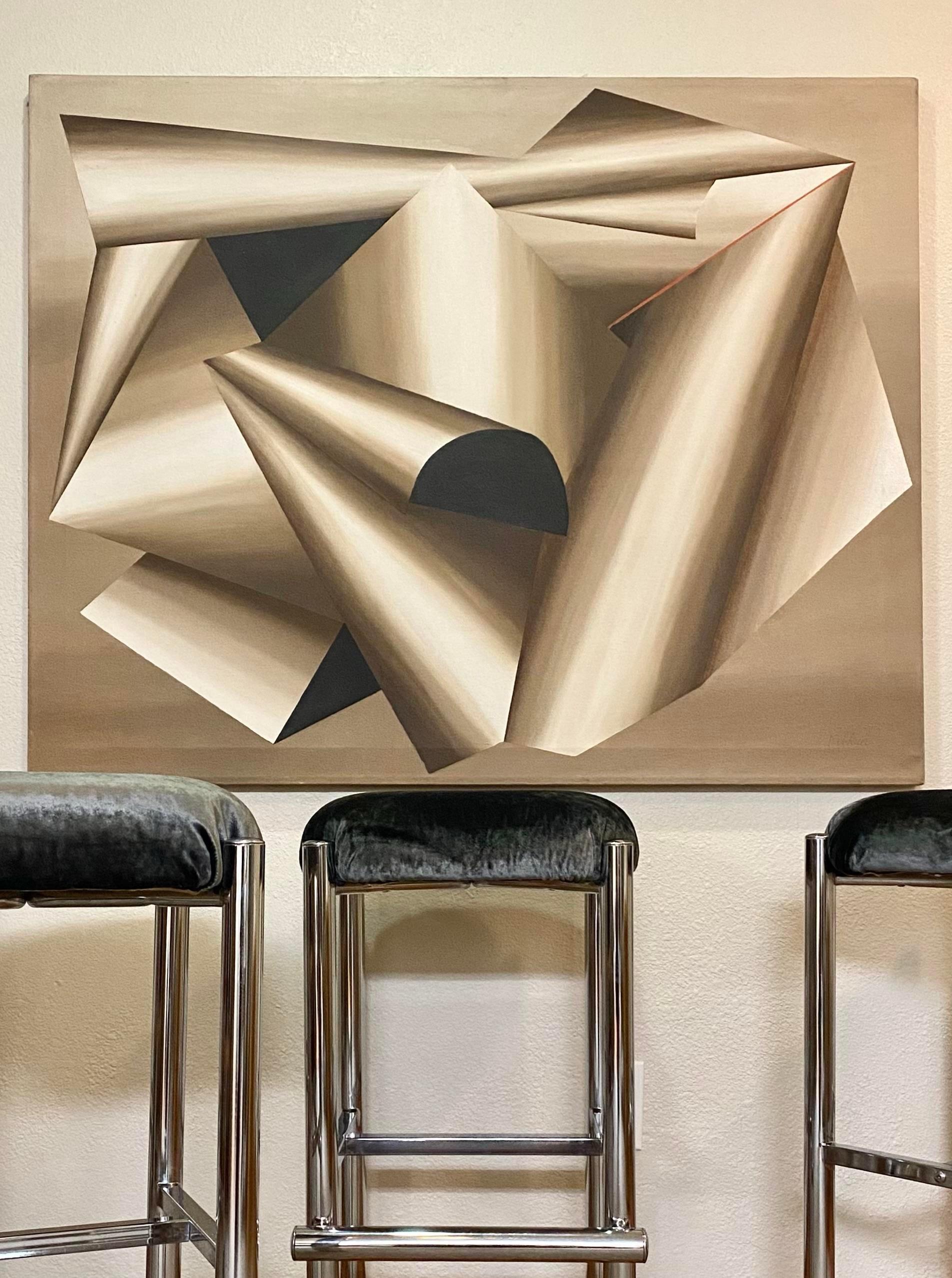 Dipinto a mano Quadro a olio su tela Modernista Minimalista Astratto Trompe L'œil Originale in vendita