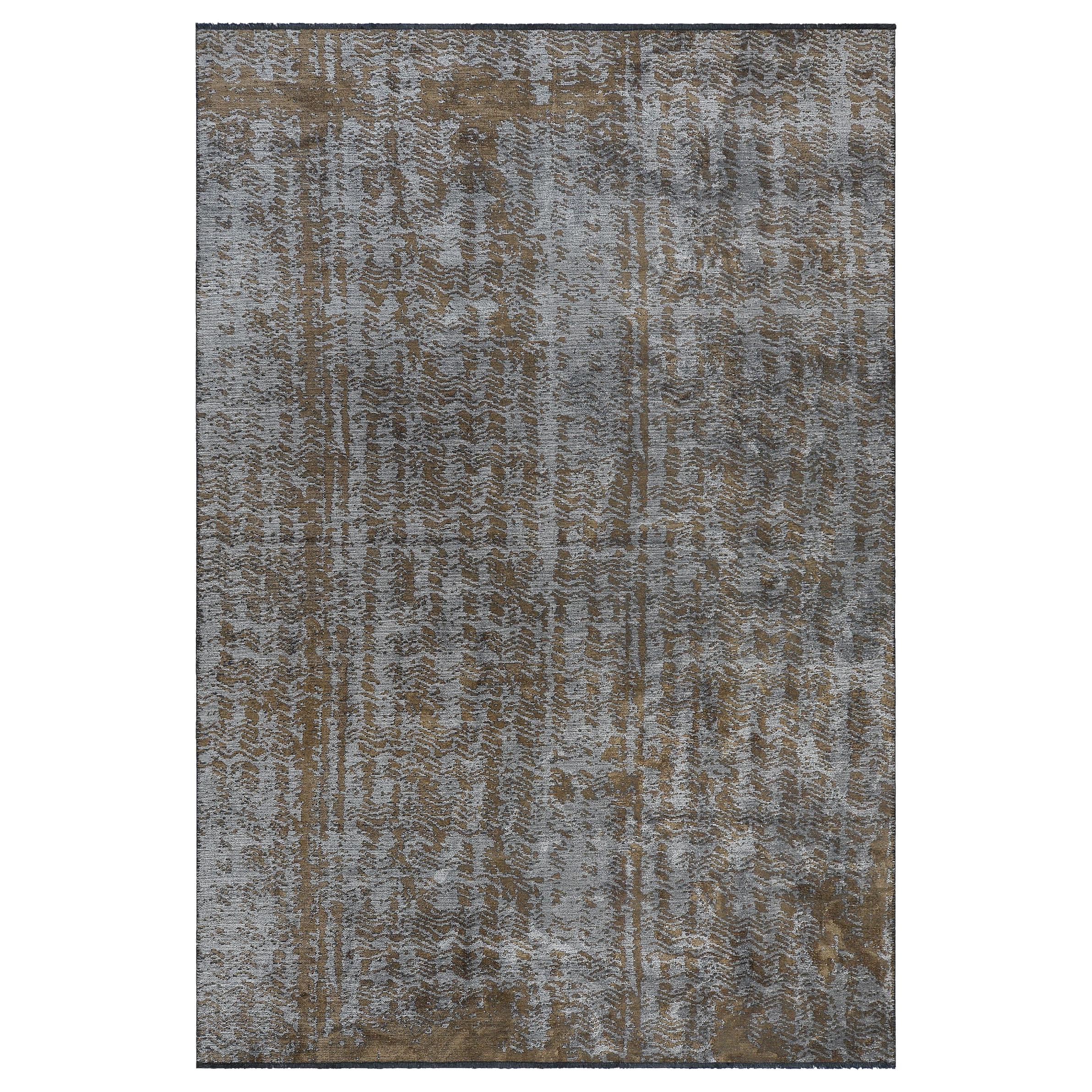 Modernist Mink Brown and Silver Gray Abstract Design Rug with Shine For Sale