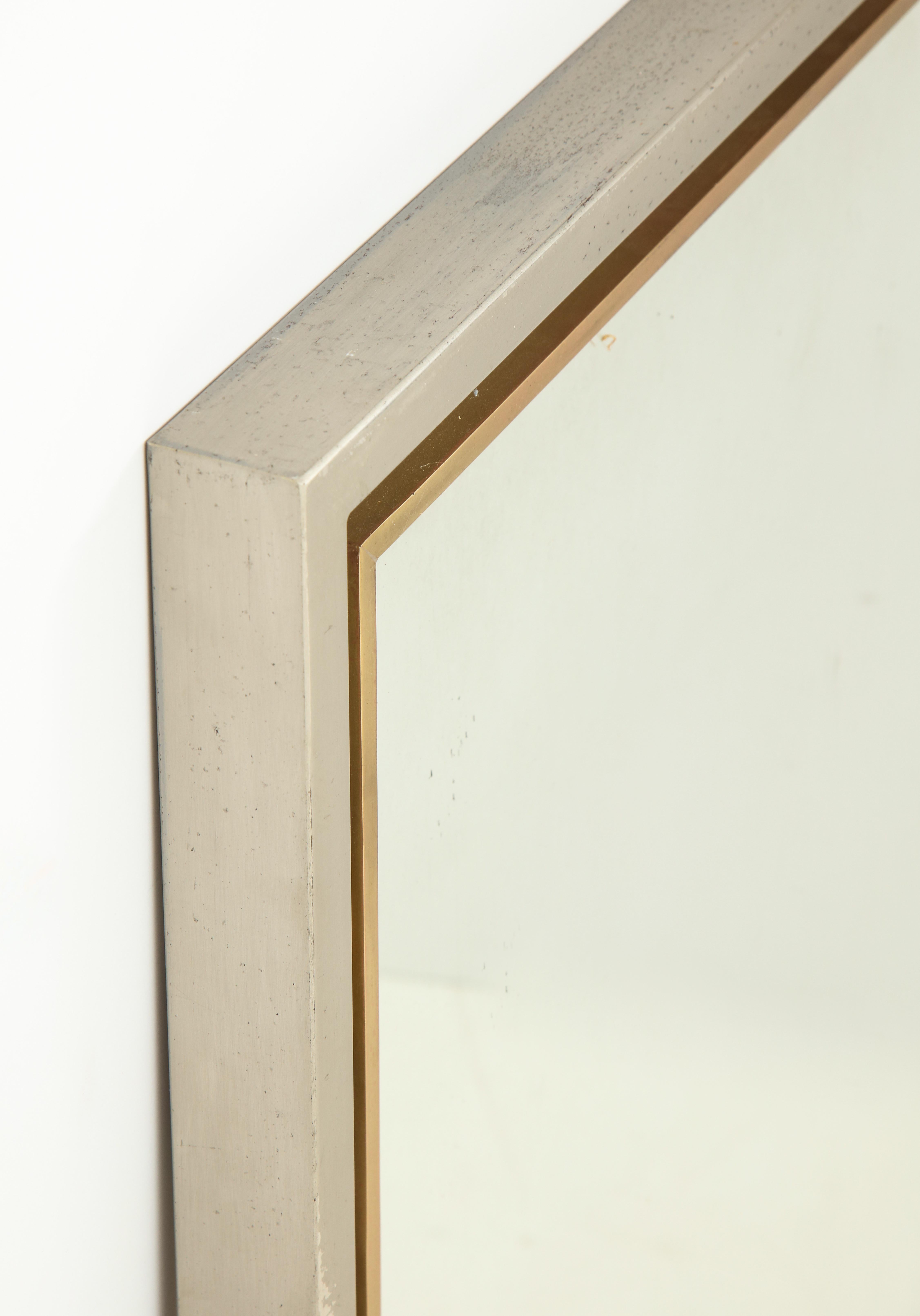 Brass Modernist Mirror by Guy Lefevre for Maison Jansen, France, 1970s