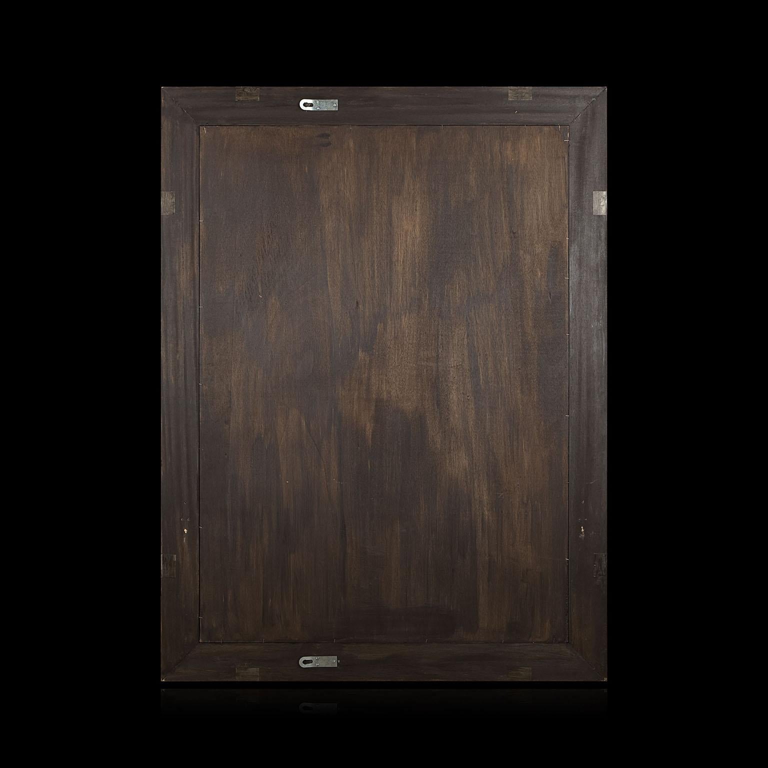 Modernist Mirror with Wood Frame and Silvered Inlaid Patterns For Sale 6