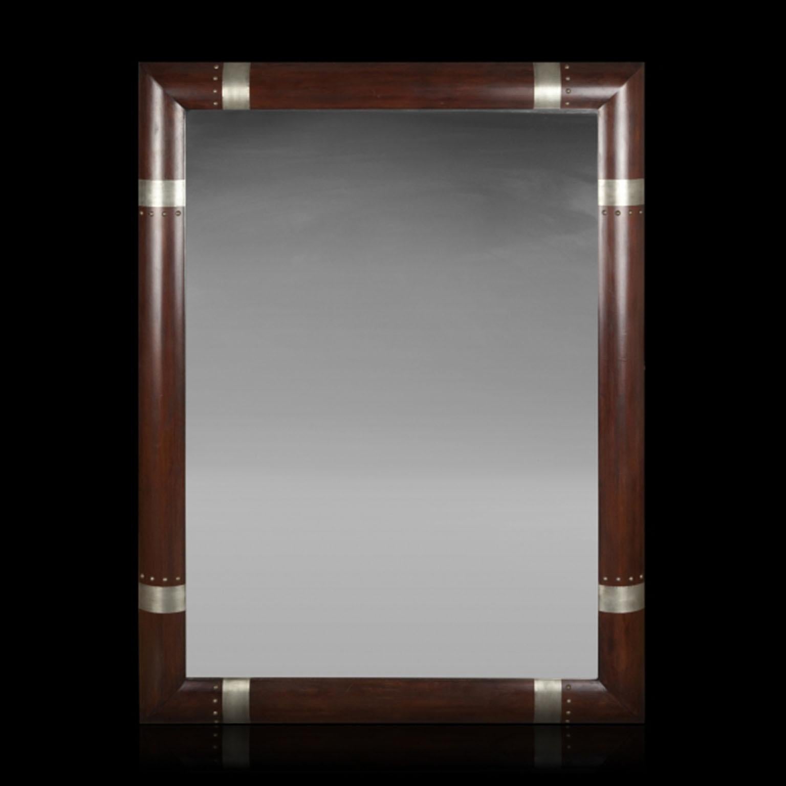Modernist Mirror with Wood Frame and Silvered Inlaid Patterns For Sale 7