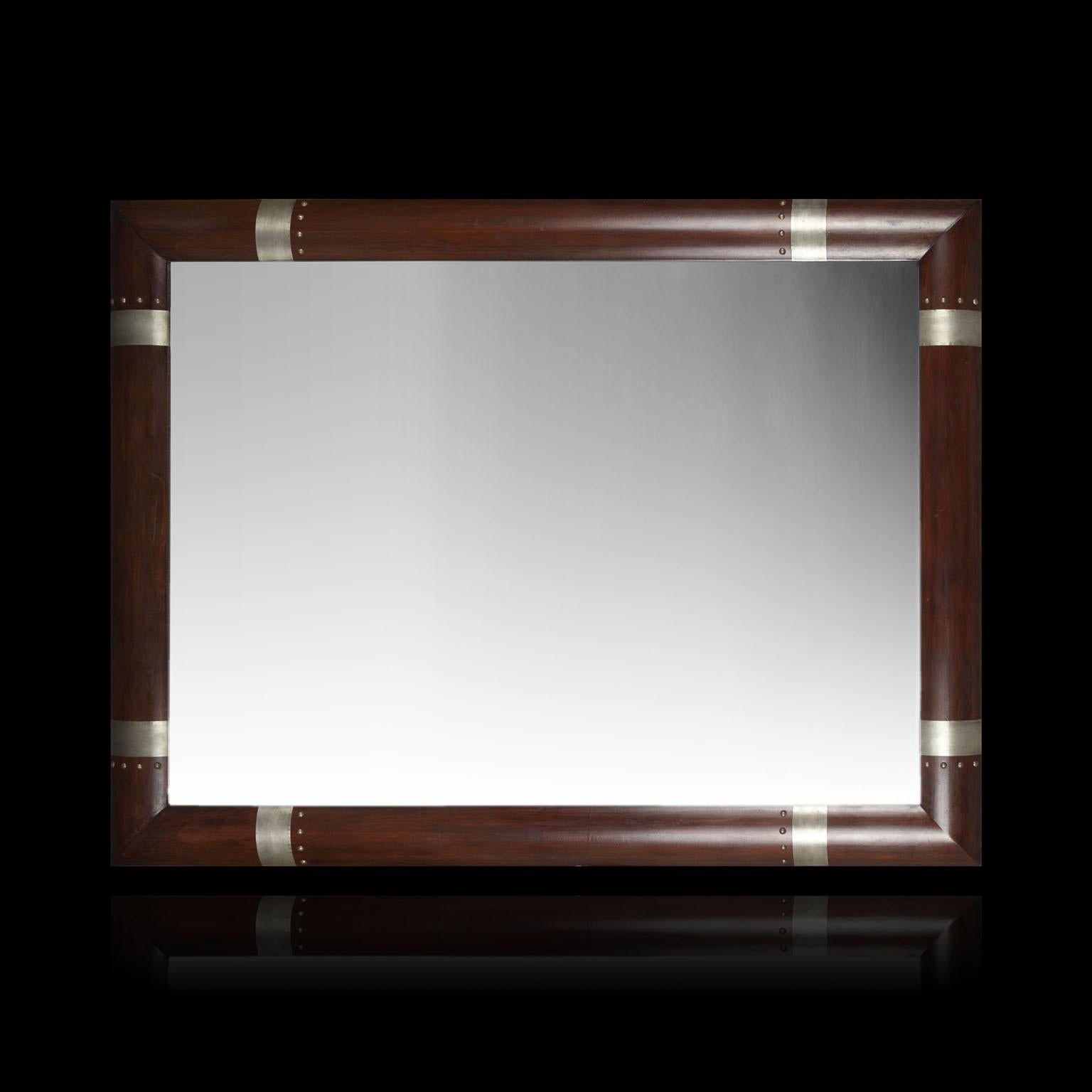 Modernist Mirror with Wood Frame and Silvered Inlaid Patterns For Sale 8
