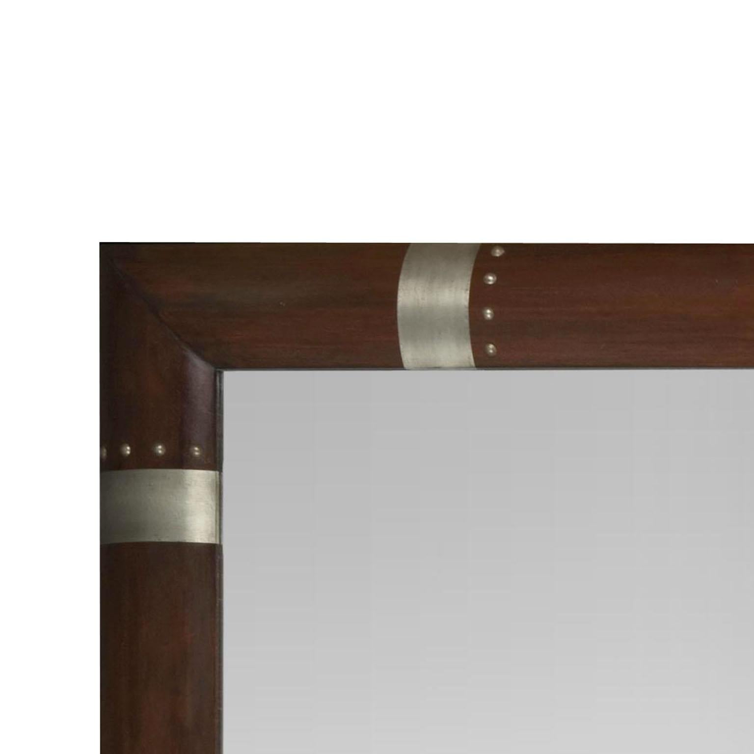 Modernist Mirror with Wood Frame and Silvered Inlaid Patterns For Sale 3