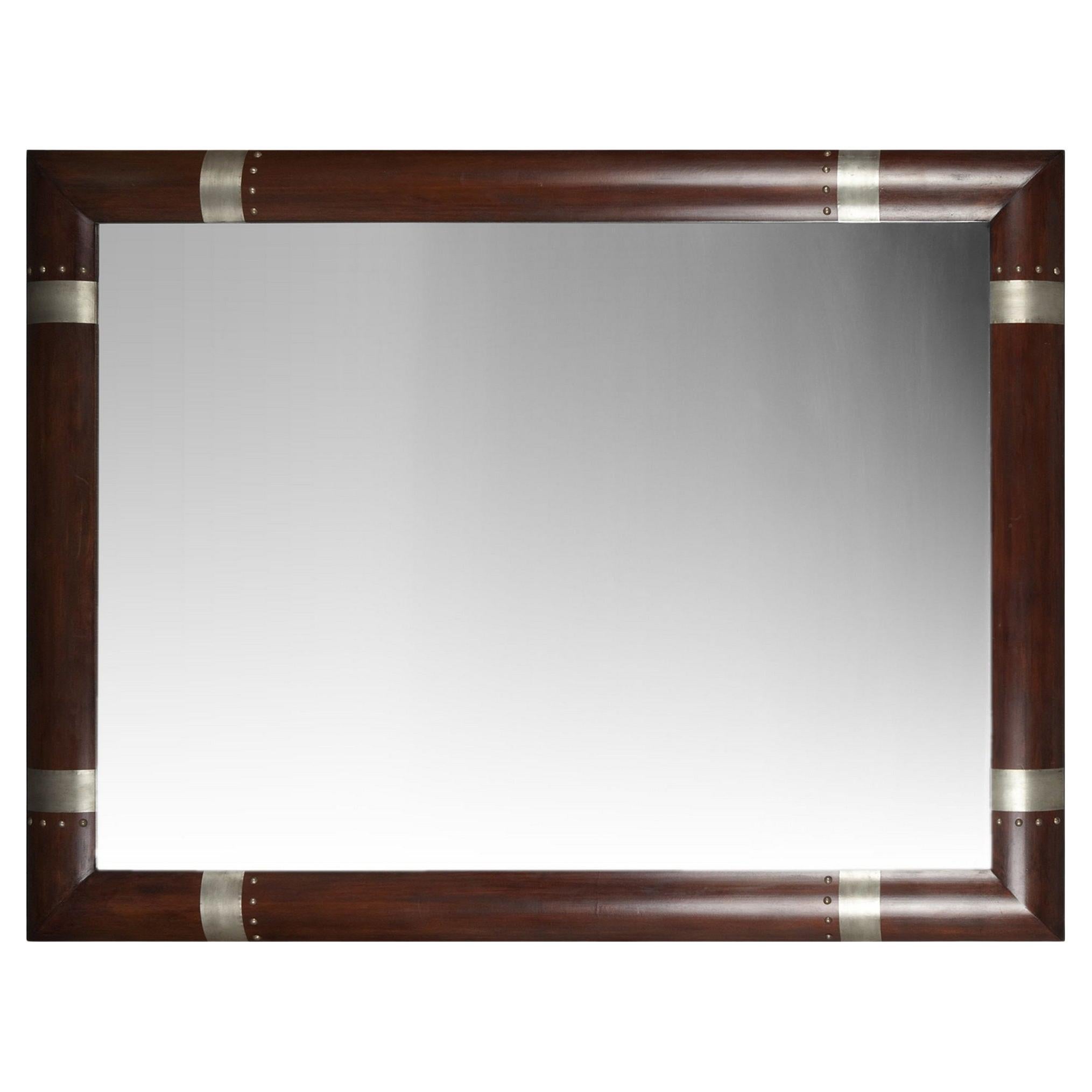 Modernist Mirror with Wood Frame and Silvered Inlaid Patterns