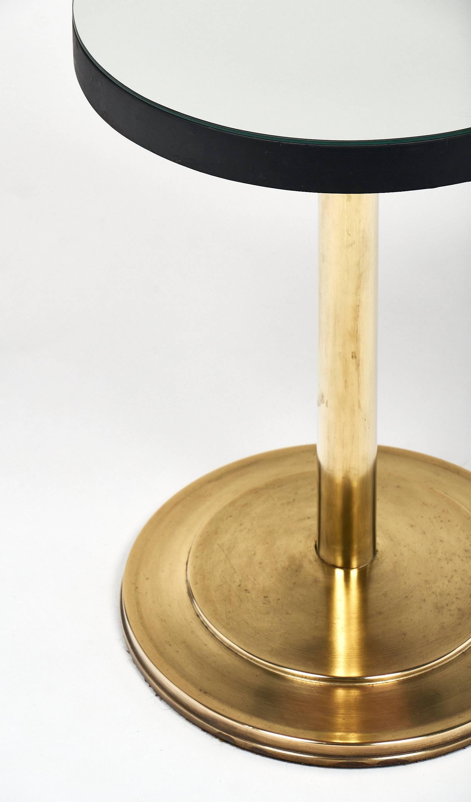 Brass Modernist Mirrored Side Tables Attributed to Jacques Adnet