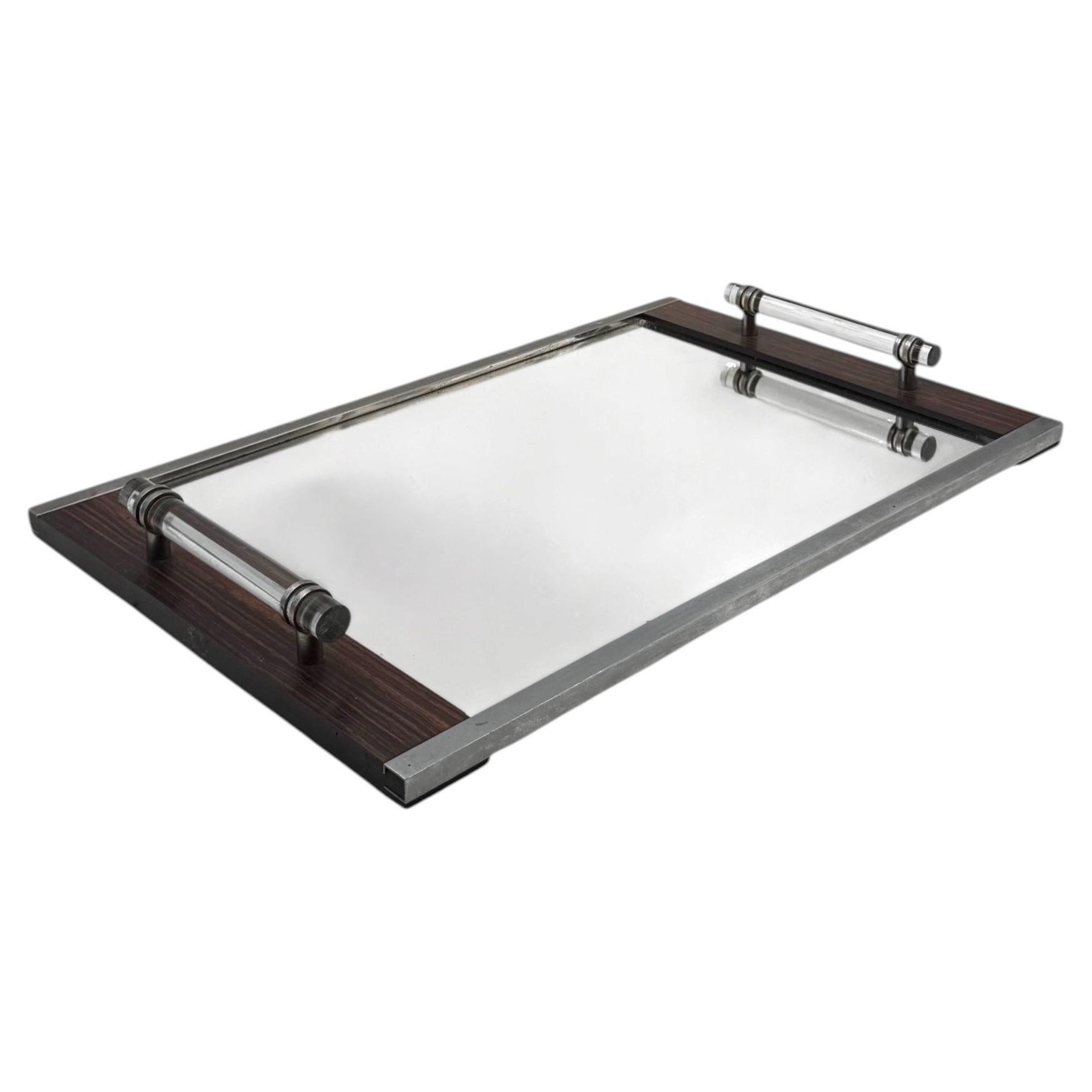 Modernist mirrored tray, in the manner of Jacques Adnet France 1940 /1950 For Sale