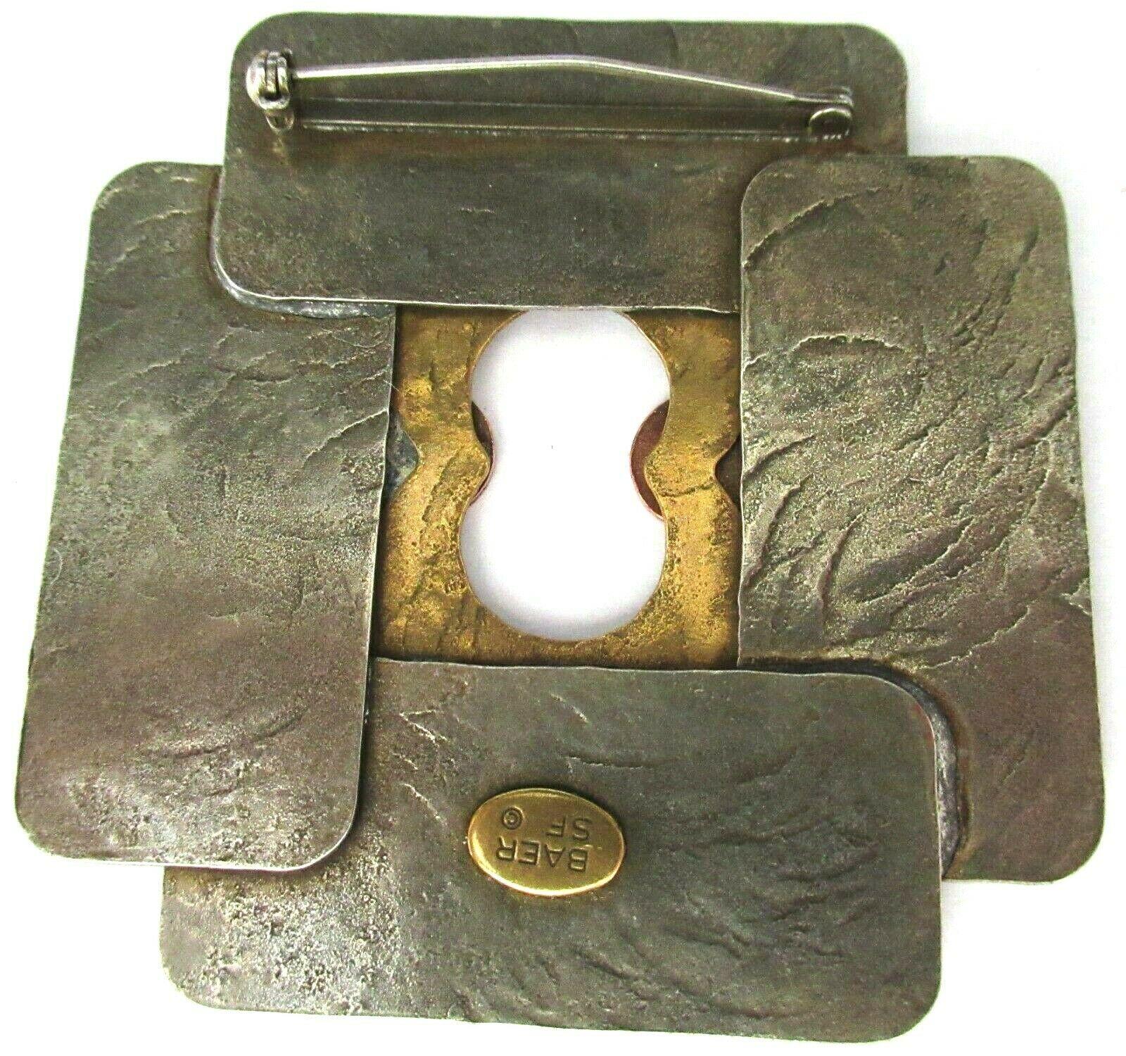 Awesome Designer Signed SF MARJORIE BAER Modernist Mixed Metals Vintage Brooch Pin. Measuring approx. 2.5