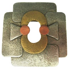 Modernist Mixed Metals Designer Signed SF MARJORIE BAER Vintage Brooch Pin