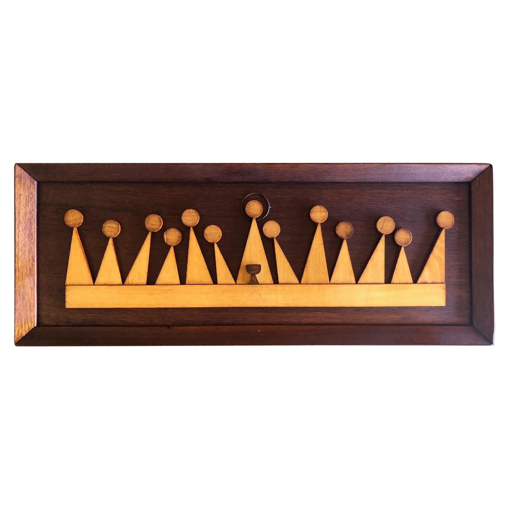 Placa / Escultura de Pared Modernista de Maderas Mixtas "Última Cena