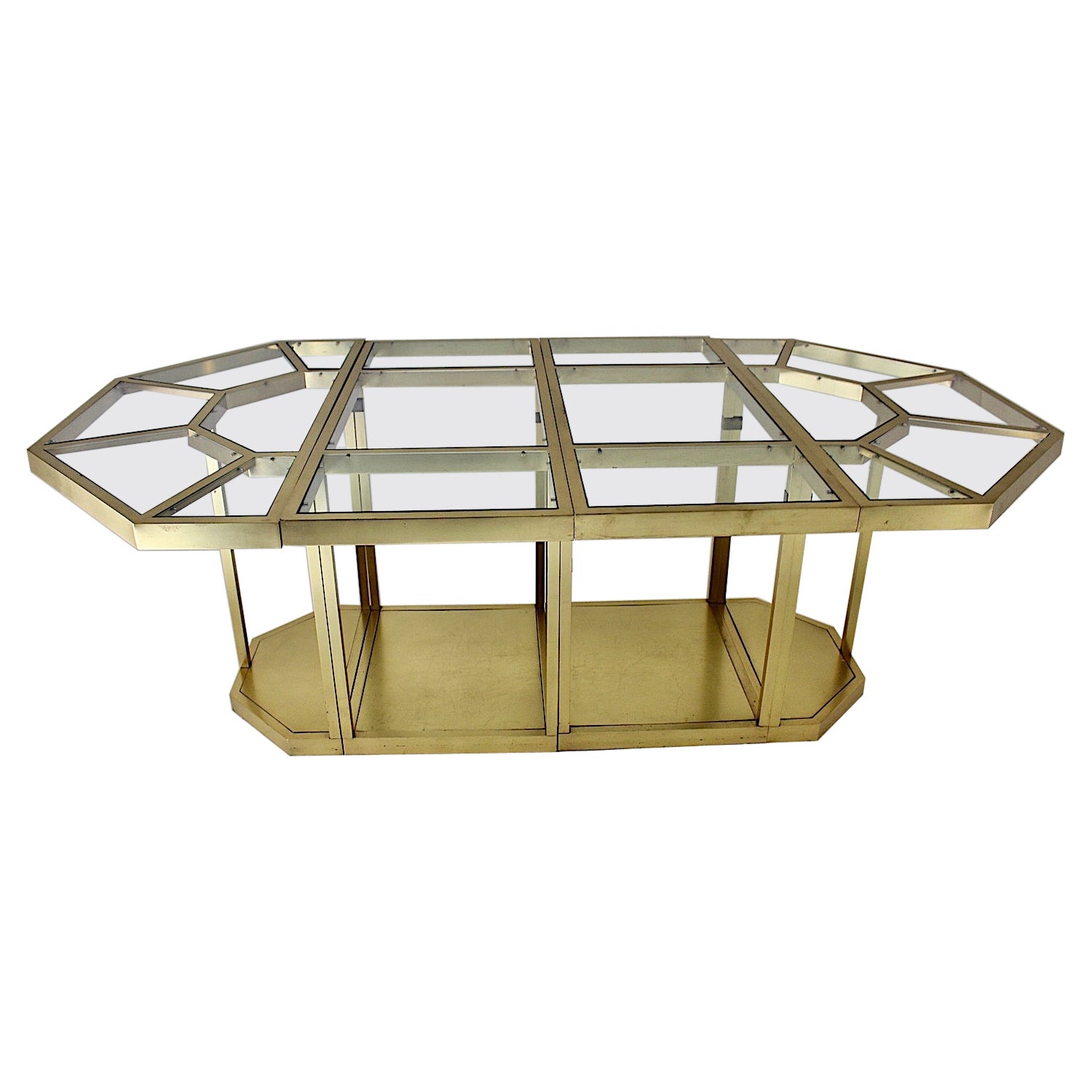 Modernist Modular Table Vintage Brass Glass Dining Table Console Italy 1970s