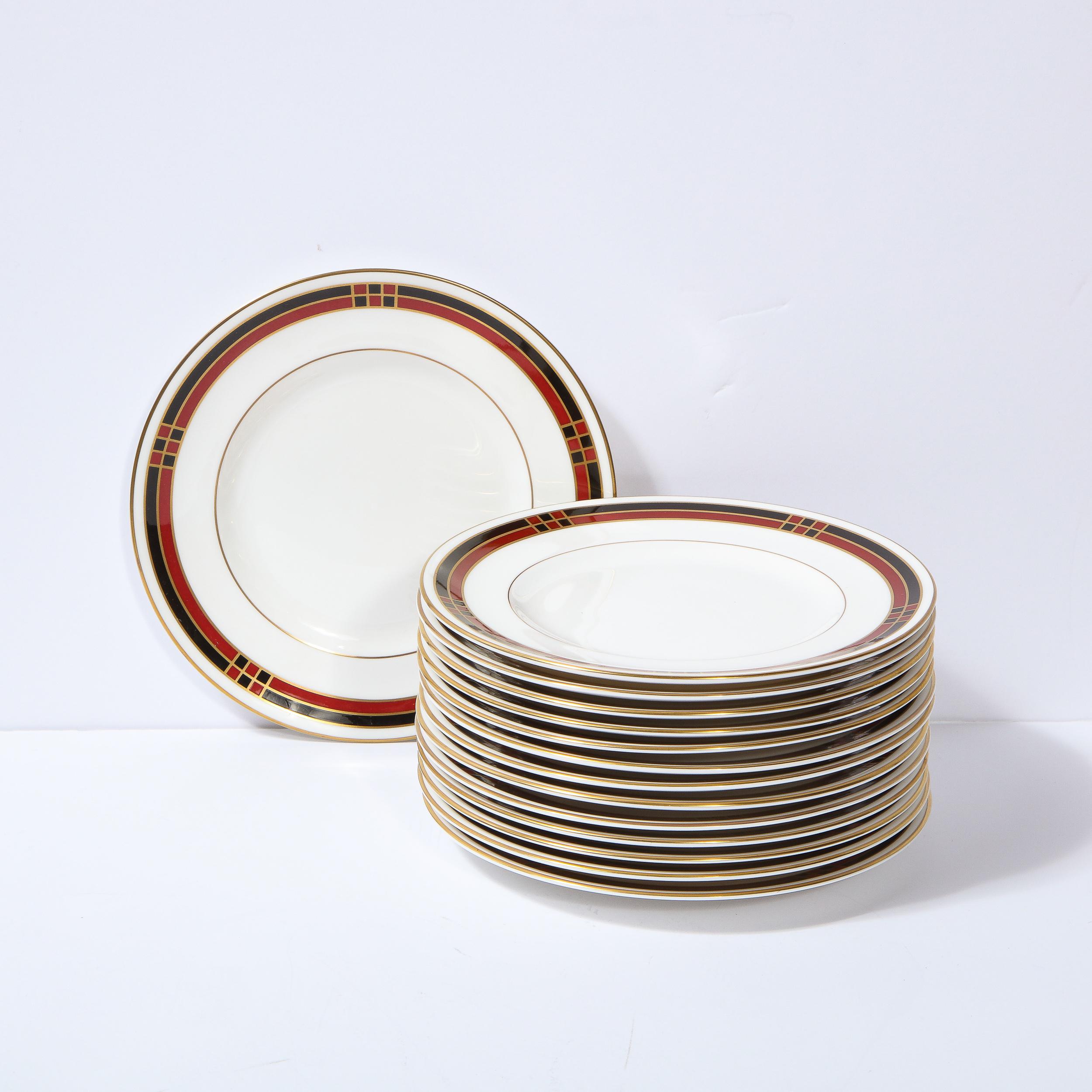 Porcelaine Service de 14 assiettes en porcelaine raffinée à motif moderniste ' Mondrian ' de Royal Worcester en vente
