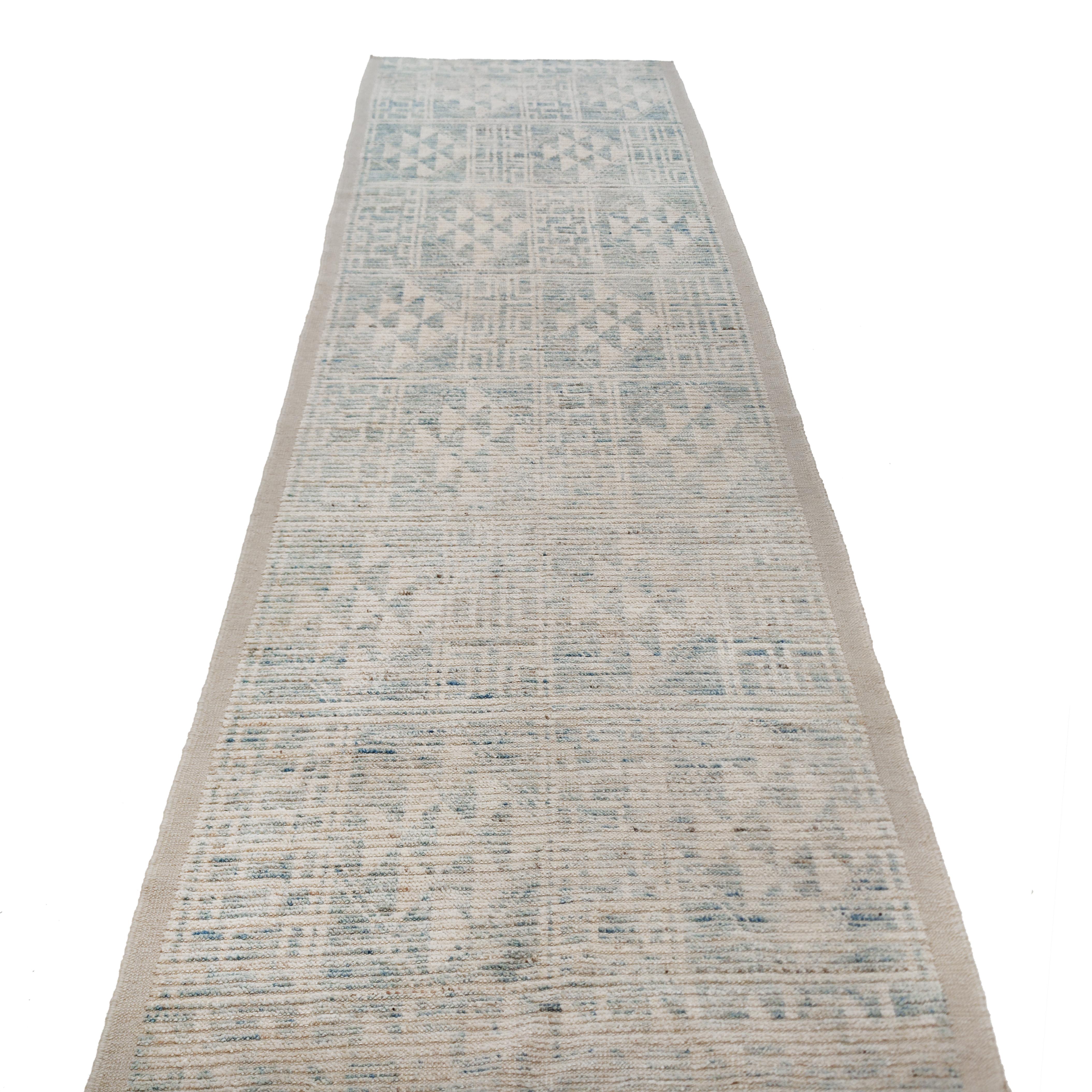 Afghano Tappeto Runner Sierra azzurro in stile marocchino moderno (a) Gallery di Alberto Levi in vendita