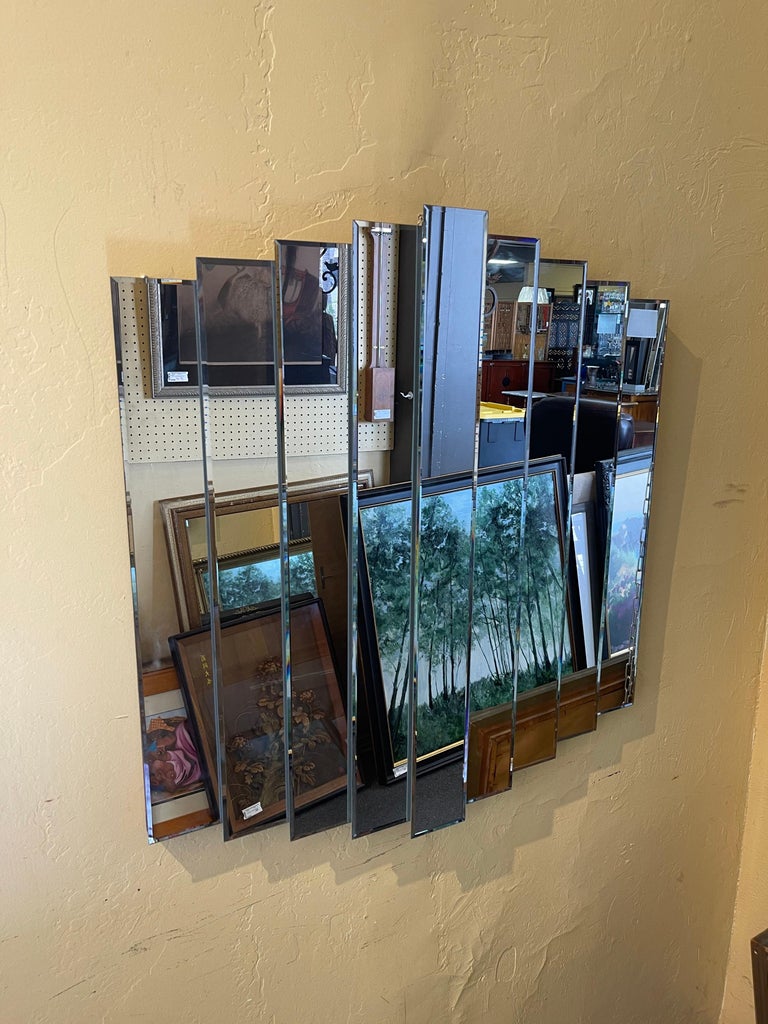 Modernist Multilevel Large Decorative Nine Panel Wall Mirror For Sale
