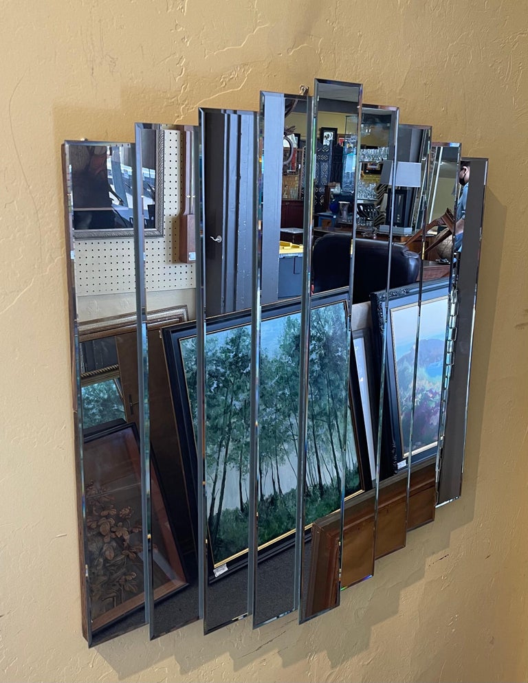 Modernist Multilevel Large Decorative Nine Panel Wall Mirror For Sale