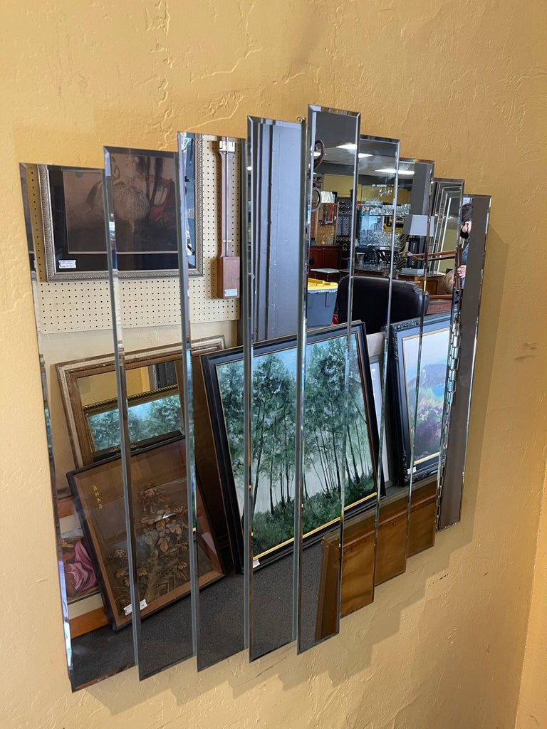 Modernist Multilevel Large Decorative Nine Panel Wall Mirror For Sale
