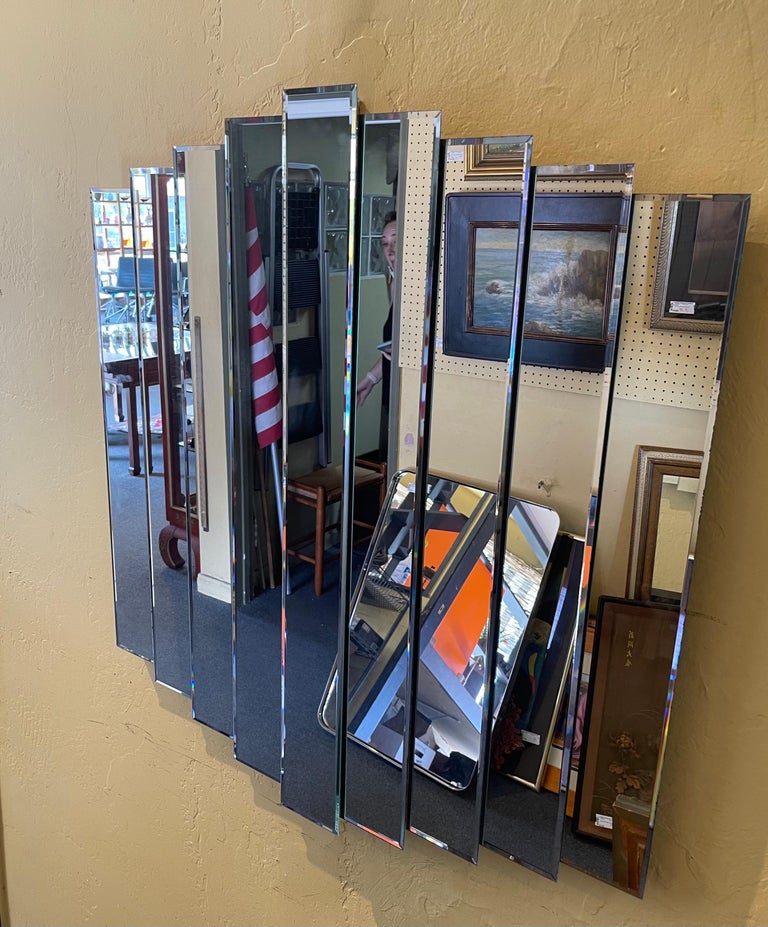 Modernist Multilevel Large Decorative Nine Panel Wall Mirror For Sale