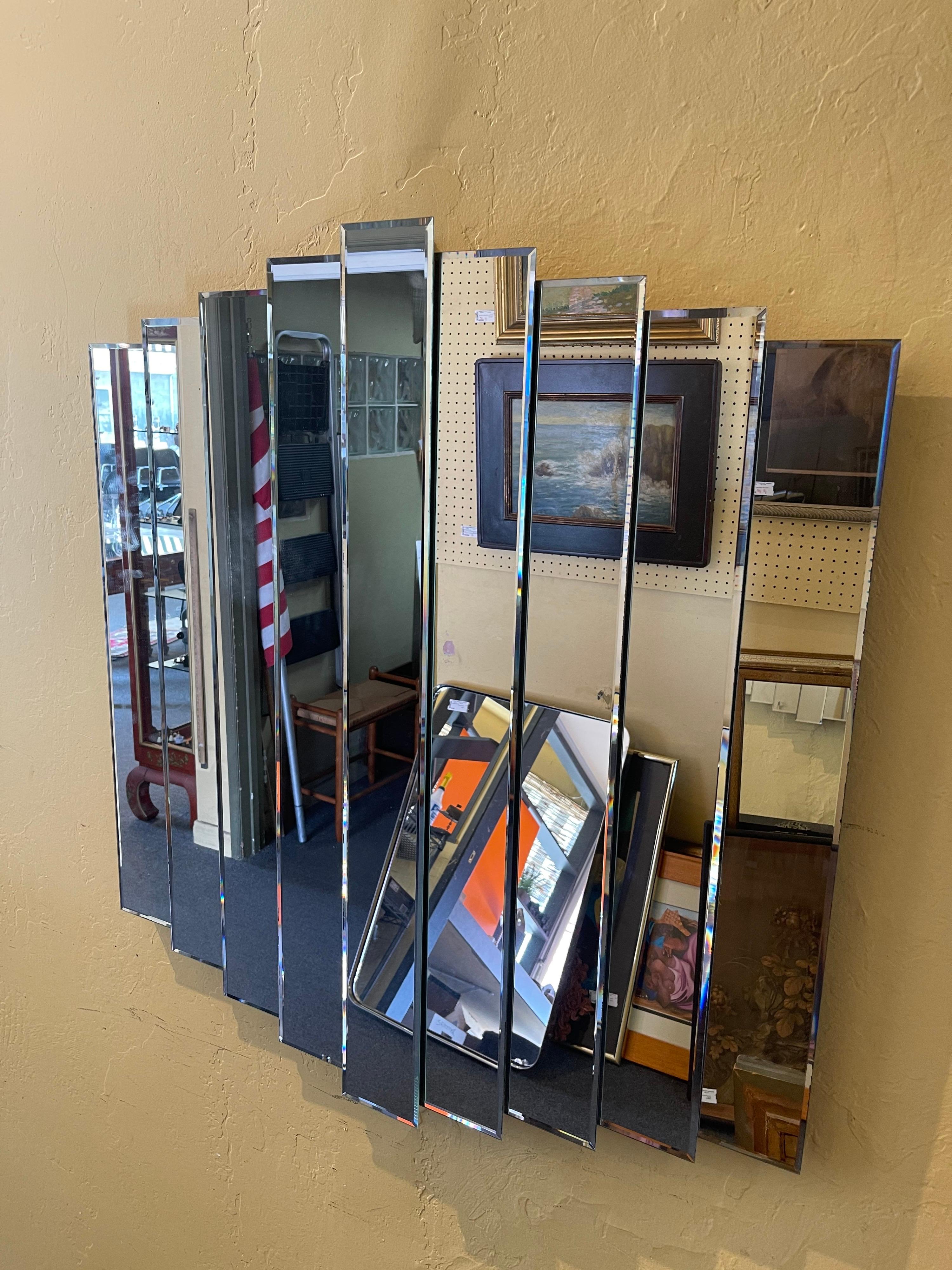 Modernist Multi-level Large Decorative Nine Panel Wall Mirror In Good Condition For Sale In San Diego, CA
