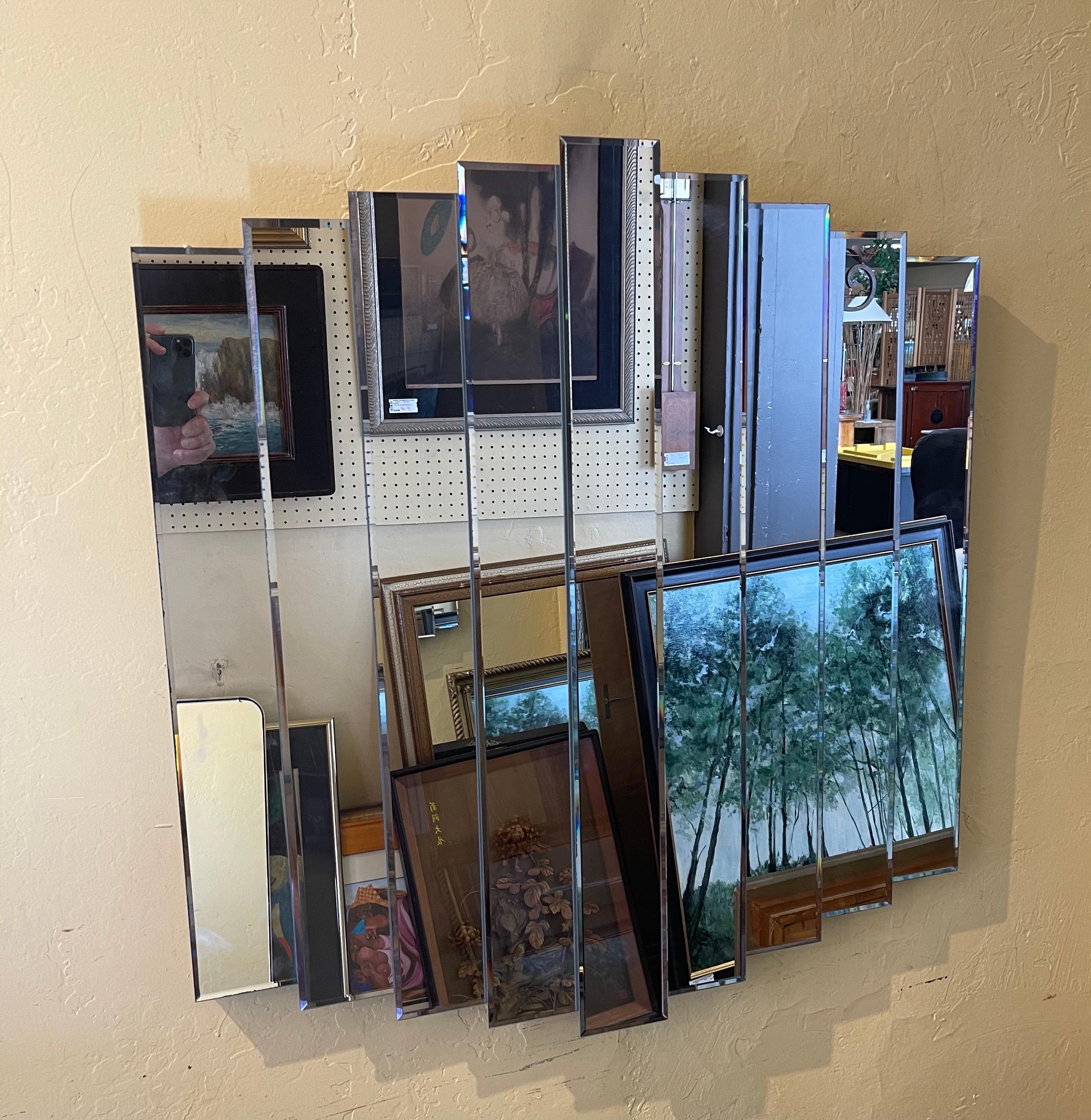 20th Century Modernist Multi-level Large Decorative Nine Panel Wall Mirror For Sale