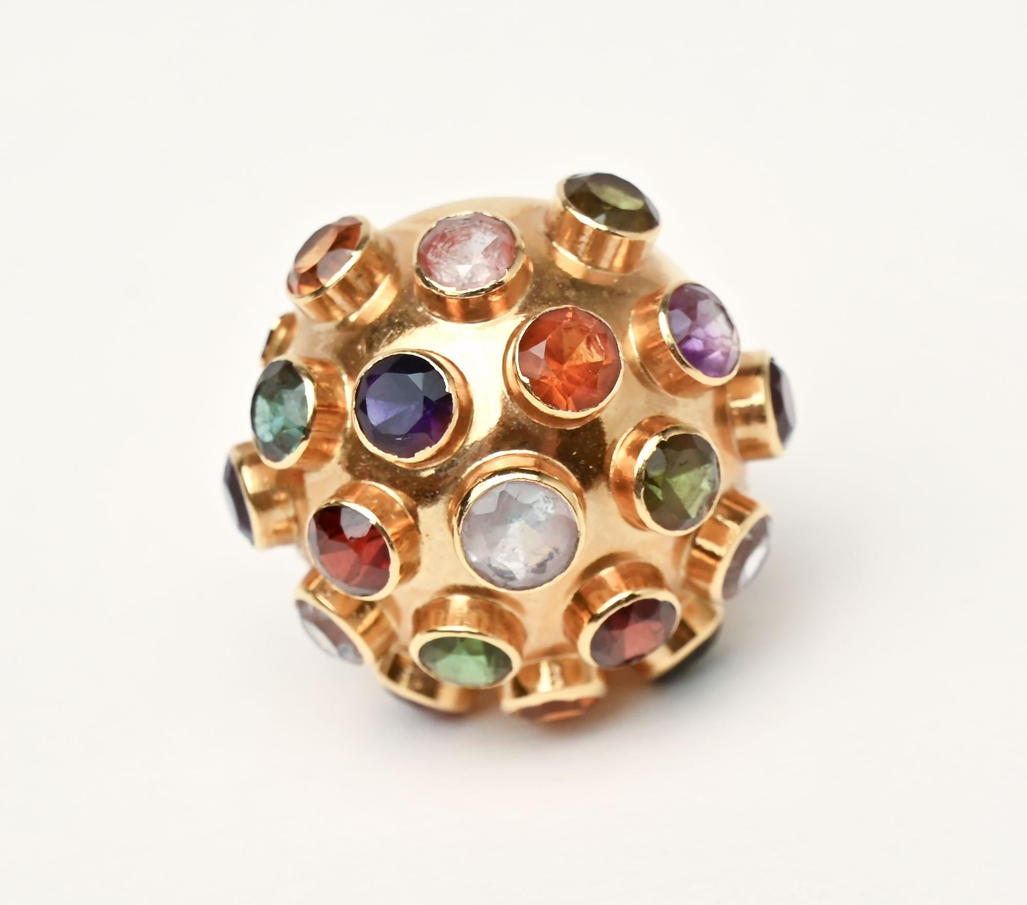 Women's or Men's Modernist Multigem Gold Sputnik Ring