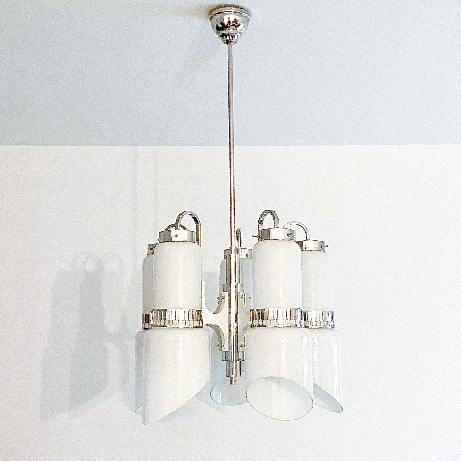 Modernistischer Space Age-Kronleuchter aus Murano und Stahl, Vistosi, Italien 1960er Jahre im Angebot 5