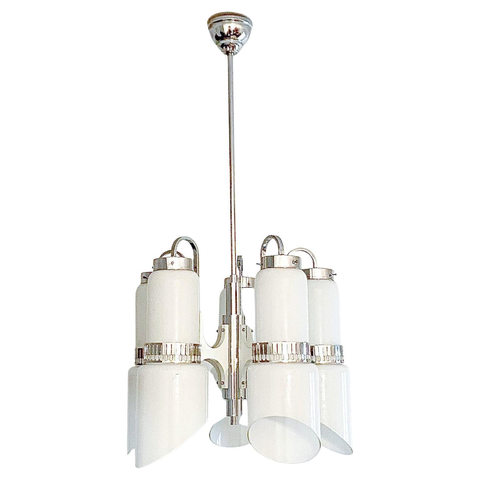 Modernistischer Space Age-Kronleuchter aus Murano und Stahl, Vistosi, Italien 1960er Jahre im Angebot