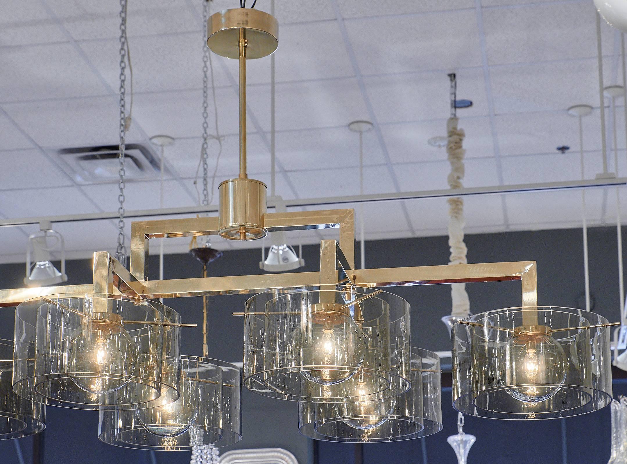 Brass Modernist Murano Chandelier For Sale