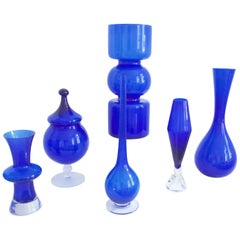 Vintage Modernist Murano Empoli and Scandinavian Glass Collection Cobalt Blue, 1960s