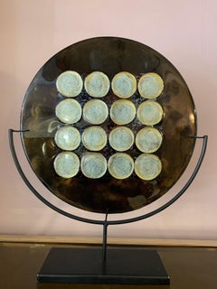 Modernist Murano Glass 12 Silver and Gold Circle Decorative Display Plate