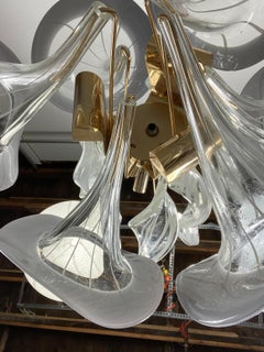 Modernist Murano Glass Chandelier, Trumpet Flower Blown Glass, Italy, 1970s