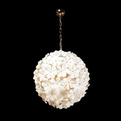 Modernist Murano Glass Floral Sputnik Chandelier in White Glass & Brass Fittings