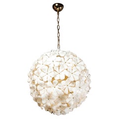 Modernist Murano Glass Floral Sputnik Chandelier in White Glass & Brass Fittings