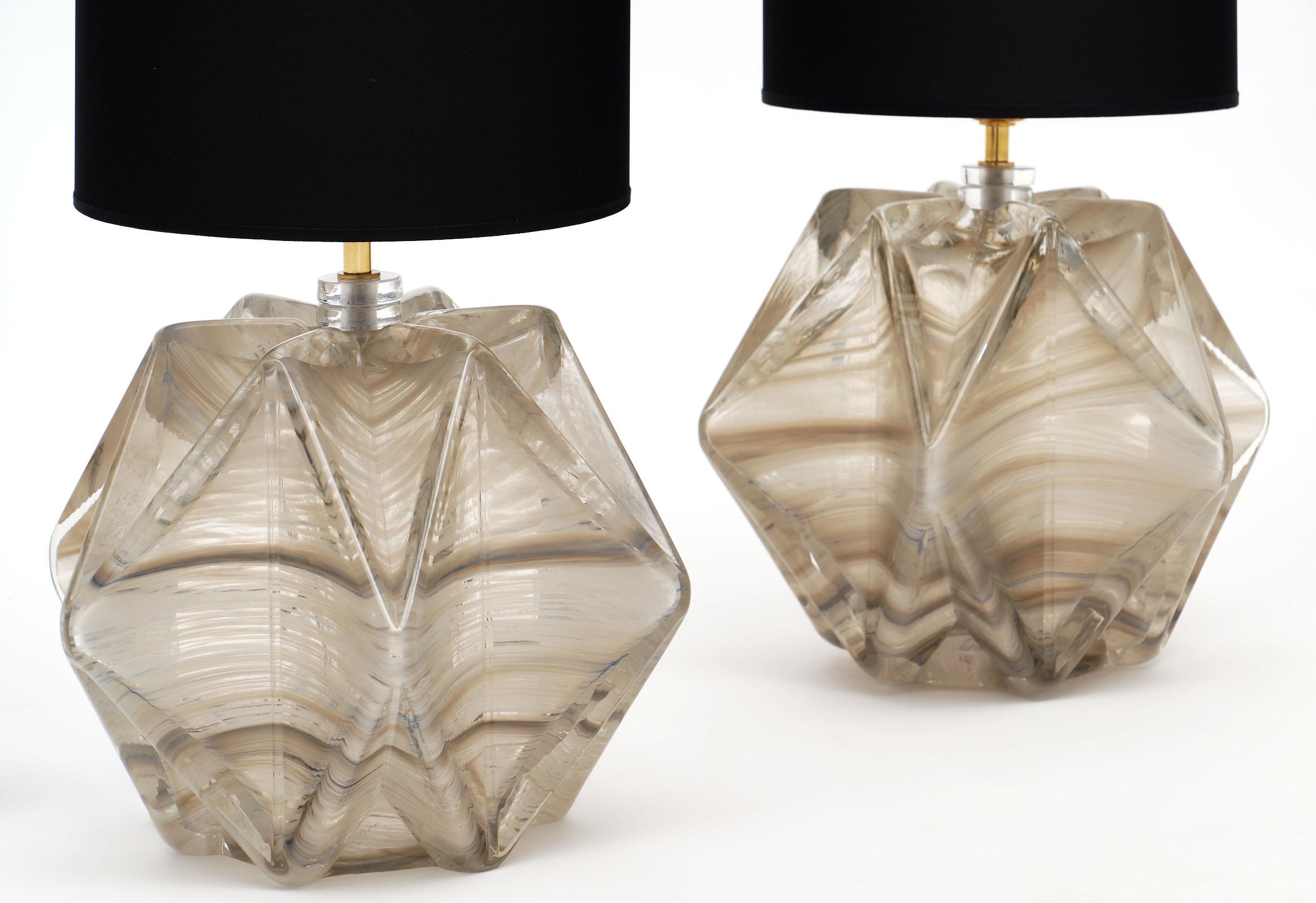 Modernist Murano glass lamps by Donghia. These fixtures are made of beautiful hand blown glass with a marbleized effect and excellent shape. They have been newly wired to fit US standards.