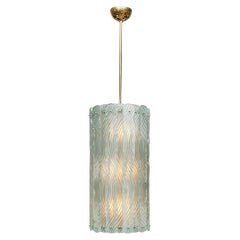 Modernist Murano Glass Lantern with Brass & Textured Glass, Italy