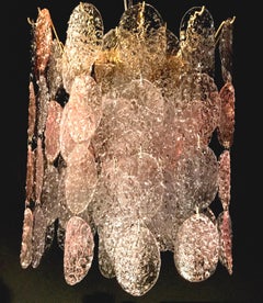 Verre de Murano moderniste rose et gris de forme ovale Lustre à disques Vistosi, 1970
