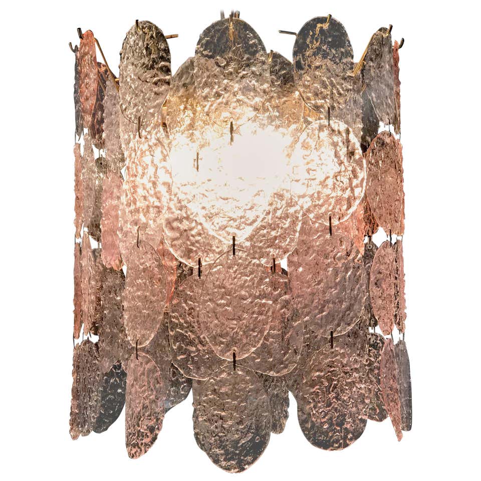 Modernist Vistosi Style Chandelier in Chrome and Textured Murano Glass ...