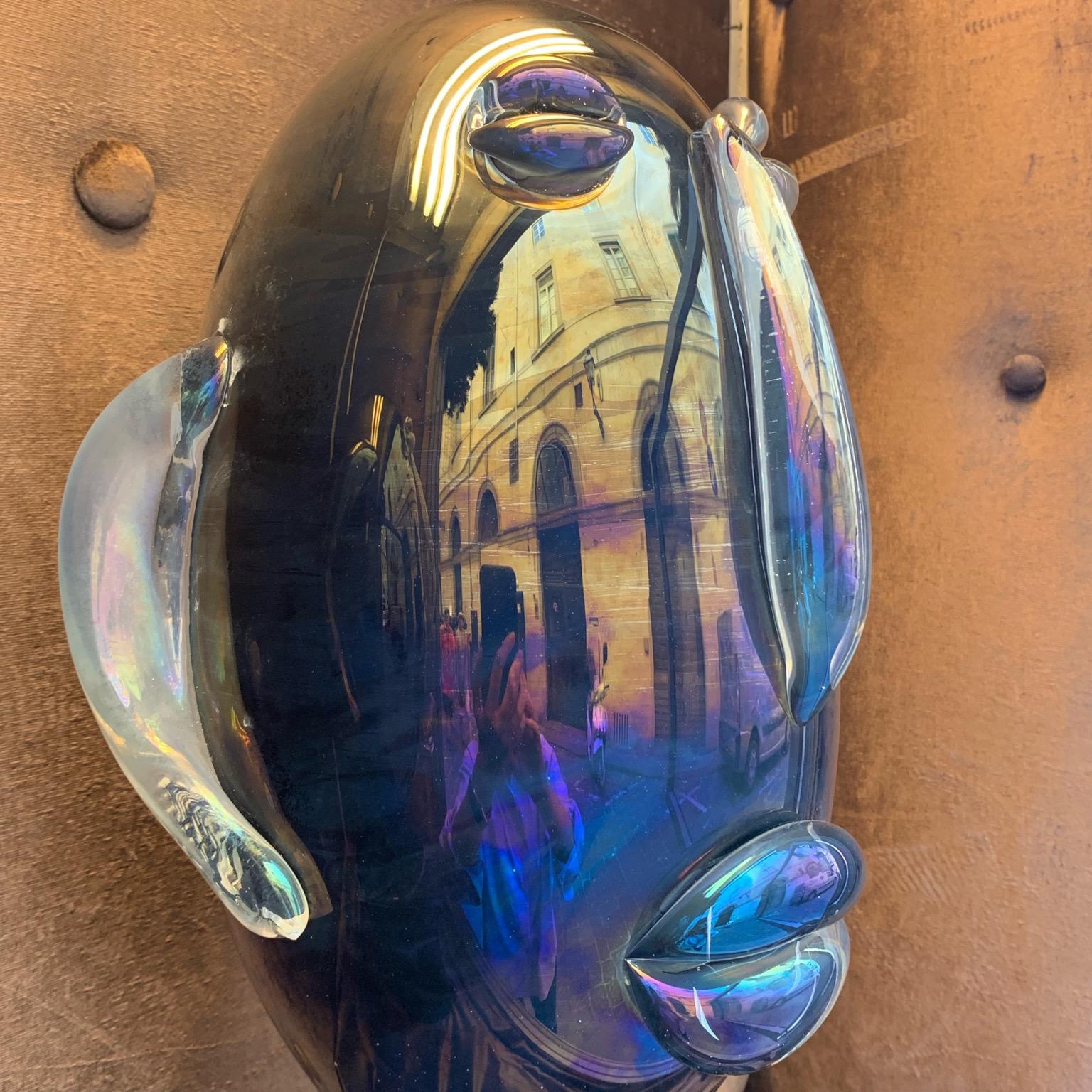 Modernist Murano Glass Sculpture Head Shaped Picasso Style on Glass Base, 1980 6