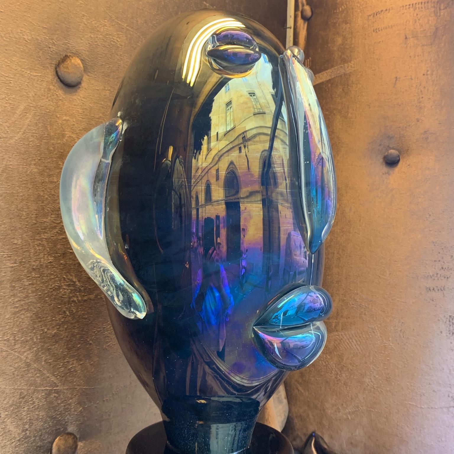 Modernist Murano Glass Sculpture Head Shaped Picasso Style on Glass Base, 1980 7