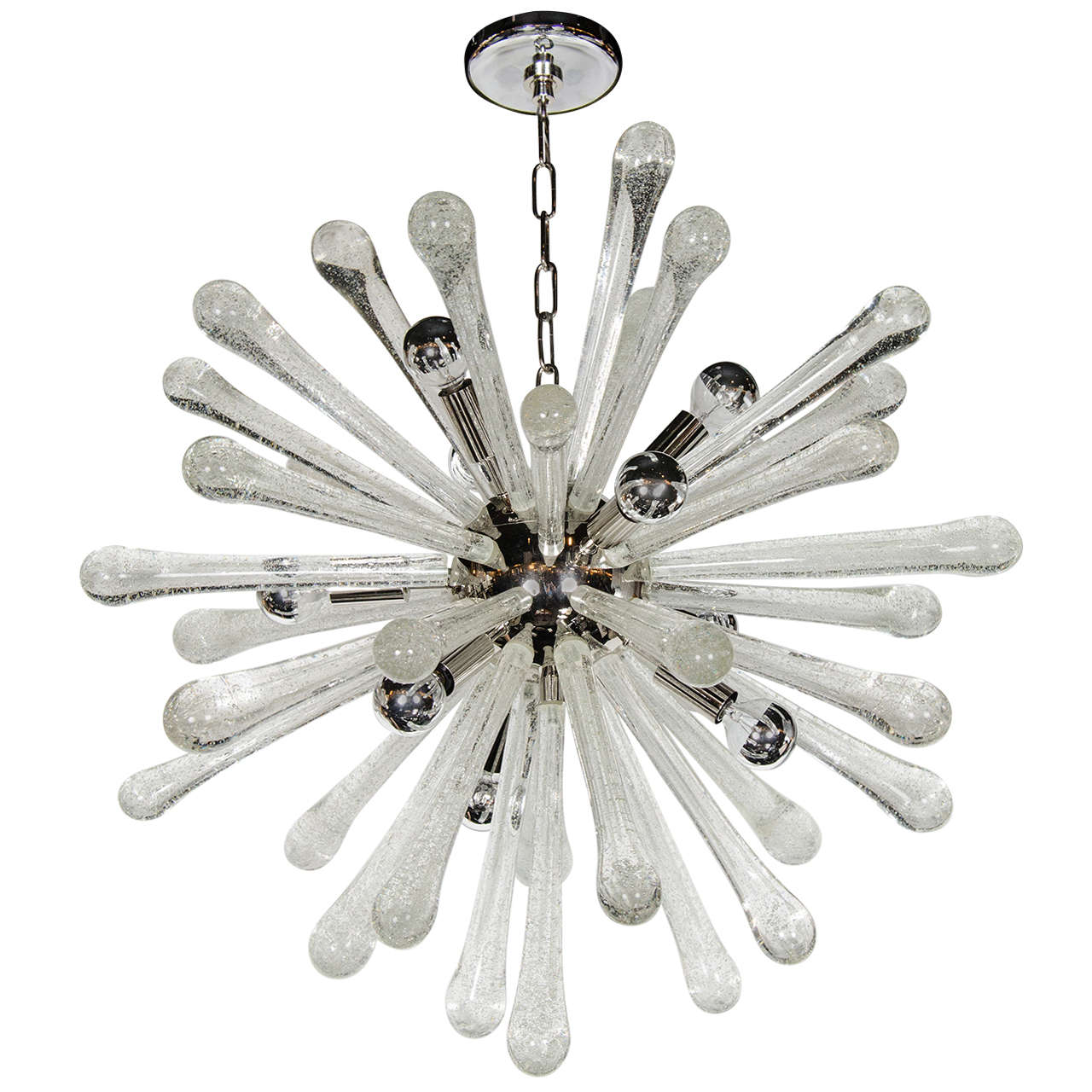Modernist Murano Glass Sputnik Chandelier with Chrome Fittings For Sale