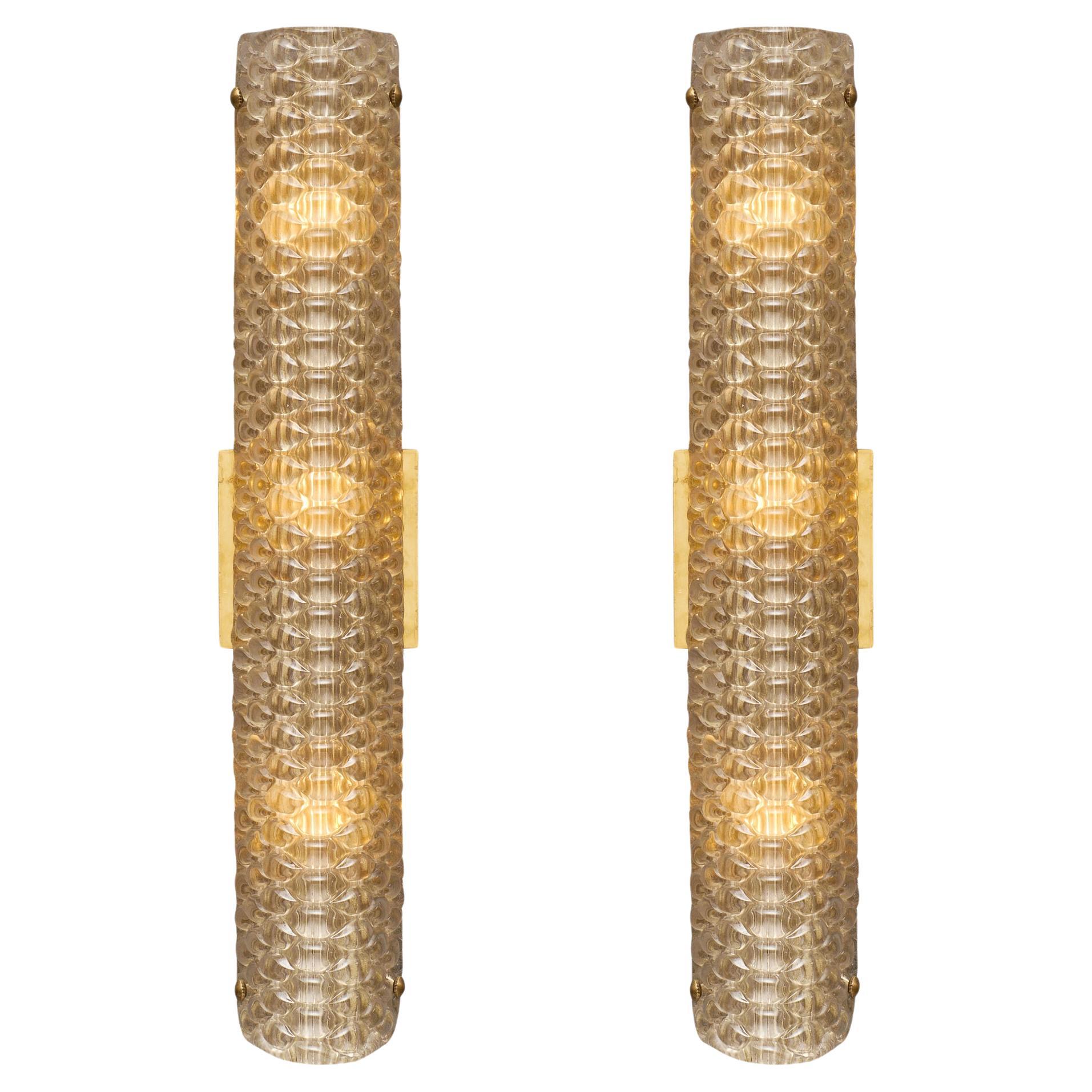 Modernist Murano Glass Textured Sconces For Sale