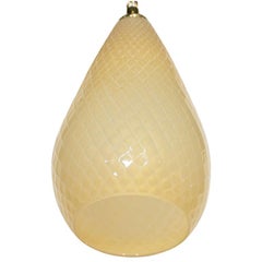 Modernist Murano Pendant Chandelier with Etched Diamond Pattern