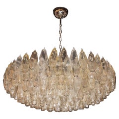 Modernist Murano Polyhedral Venini Chandelier W/ Nickel Fittings in Smoked Topaz