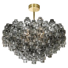 Modernist Murano Smoked Grey Glass Barbell Chandelier with Brass Fittings