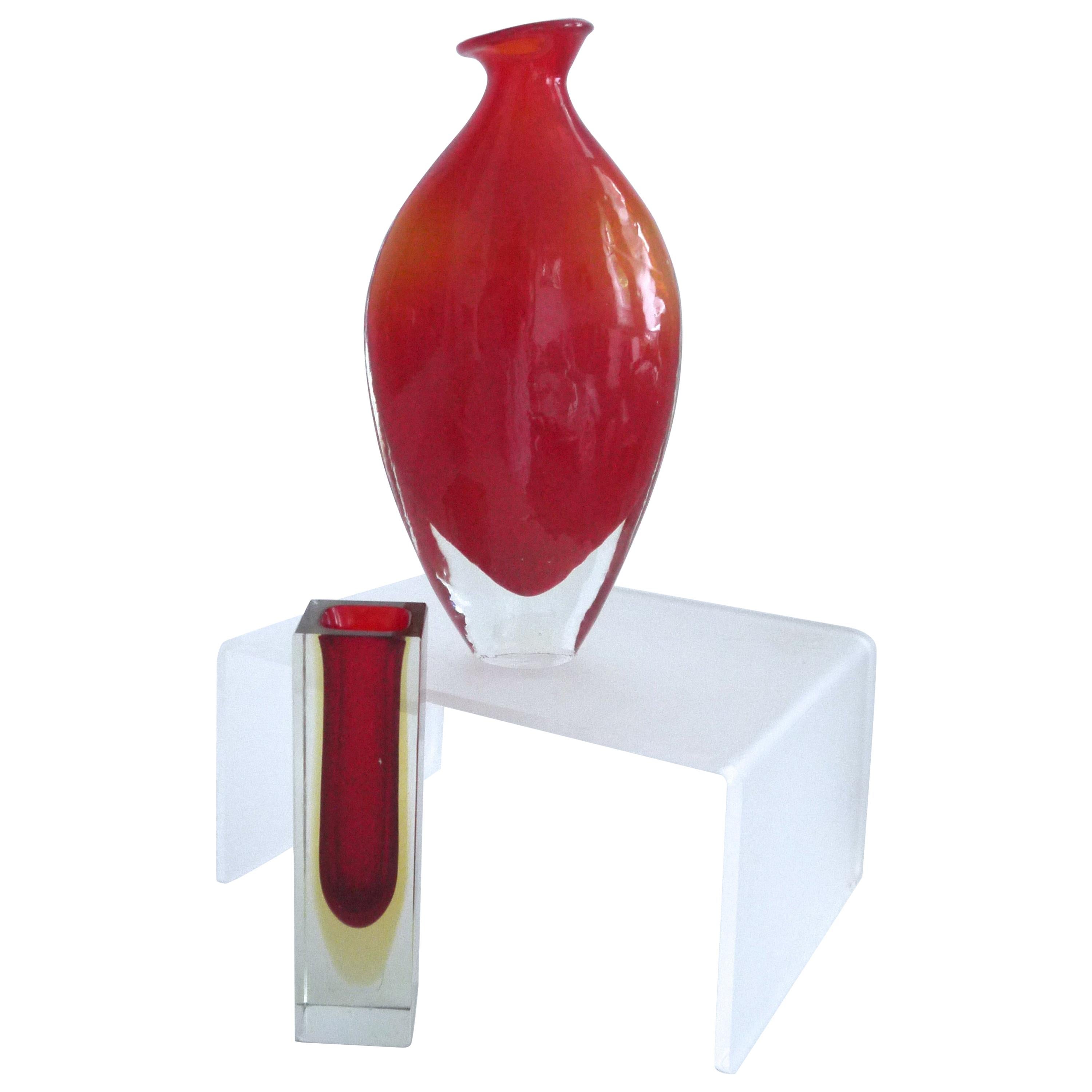 Modernist Murano Sommerso Heart-Shaped Asymetric Soliflor in Style of Venini For Sale