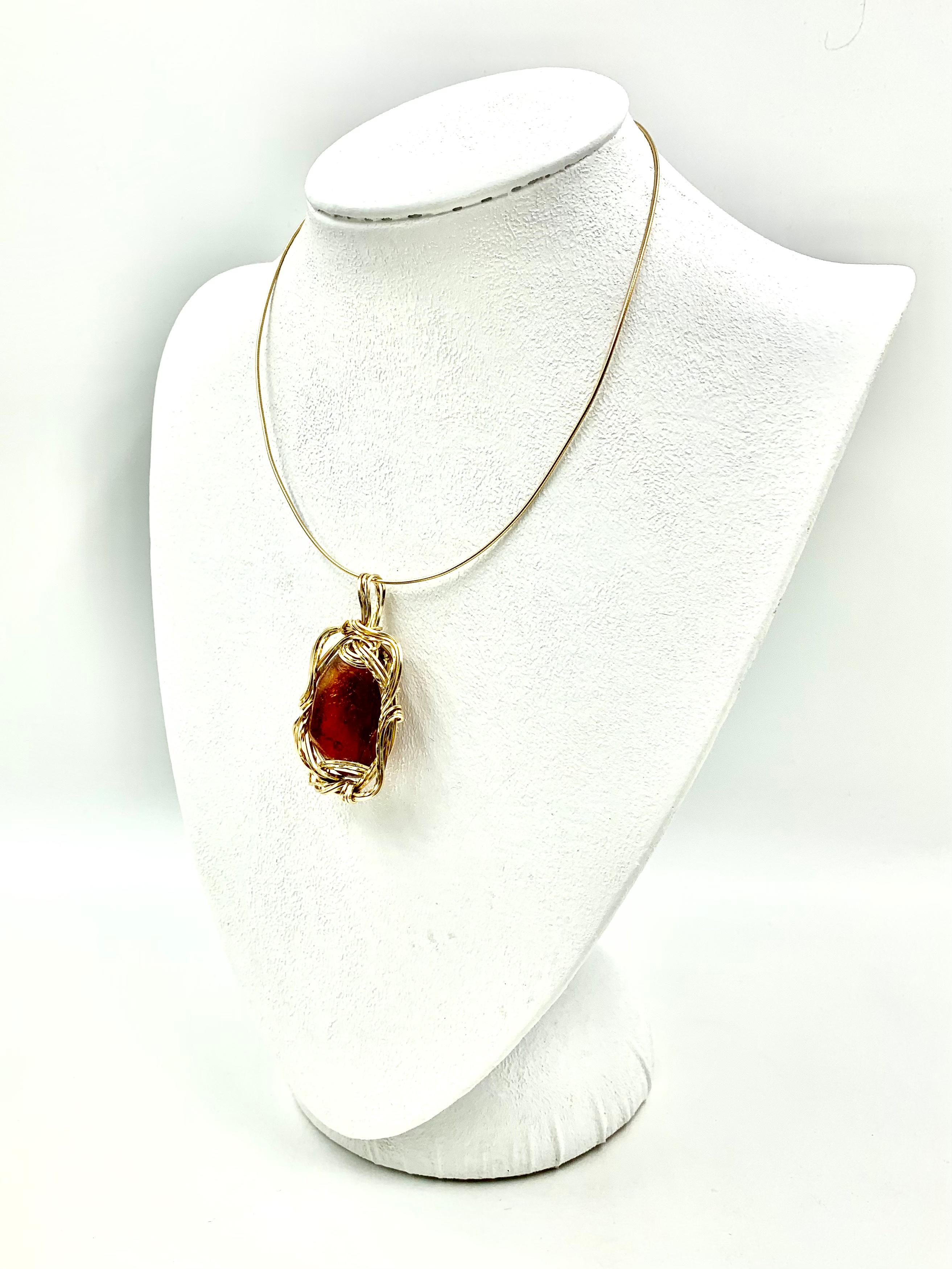 Large Natural Amber Specimen 14K Yellow Gold Pendant For Sale 1